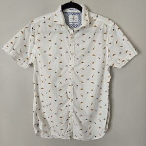 Denim & Flower White Shirt with Orange and Blue Pattern